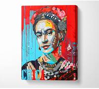 Graffiti Frida Kahlo Red Canvas Print Wall Art - Canvas Art Small 14 x 20 Inches