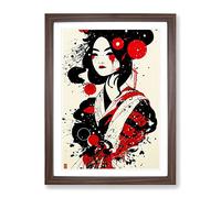 Graffiti Geisha Framed Print | A2 Walnut Framed Wall Art | Ready to Hang | Eclectic Nature Picture | Living Room Bedroom Lounge Office