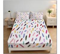 Graffiti Geometric Fitted Sheets Bedding Set, Modern Simple Soft Microfibre Fitted Bed Sheets for Deep Pocket 30cm with 2 Pillowcases 150x200x30 cm, Multicolor