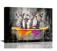 Graffiti Giraffe Bathroom Decor Wall Art Cute Giraffe on Bathtub Pictures Canvas Wall Decor Funny Animal Print Painting Artwork Home Decorations for Bedroom Living Room Office Framed 12x16 inch