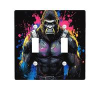 Graffiti Gorilla Decorative Light Switch Cover Plate 2 Gang Double Toggle, Cool Chimpanzee Electrical Faceplate for Kitchen Bathroom, Monkey Animal Switchcover Decor