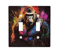 Graffiti Gorilla Decorative Light Switch Cover Wall Plate 2 Gang Double Toggle, Cool Chimpanzee Electrical Faceplate for Kitchen Bathroom, Monkey Animal Switchcover Decor