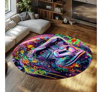 Graffiti Gorilla Small Round Rugs Washable Non Slip Circle Rug for Bathroom Soft Neon Street Art Accent Throw Carpet Non Shedding Indoor Coffee Table Mat for Bedroom Entrance Office Decor 240cm
