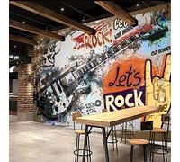 Graffiti Guitar Rock Theme Wall Paper 3D Music Bar KTV Industrial Decor Background Mural Wallpaper 3D,300 * 210cm