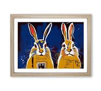 Graffiti Hares Abstract Framed Wall Art Print A2 Oak