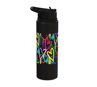 Graffiti Hearts Colorful Dripping Vibrant Paint Splatter Stainless Steel Insulated Water Bottle