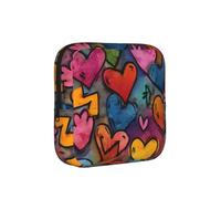 Graffiti Hearts Watercolors Printed Sponge Composite Fabric Women's Sanitary Napkin Storage Bag, Portable Pad Clip for Daily Use During Travel.