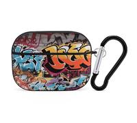 Graffiti Hip Hop Airpod Pro Case AirPods 2 Case for Women Hard Shell Protective Cover with Carabiner Keychain Compatible with AirPods Case 2nd 1st Generation, Front LED Visible Black