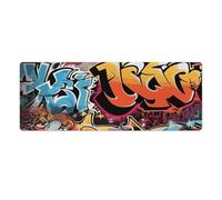 Graffiti Hip Hop Desk Mat 30x80cm, Non-Slip Rubber Base with Stitched Edges, Waterproof Desk Pad for Keyboard & Mouse, Large Mouse Pad for Office Gaming