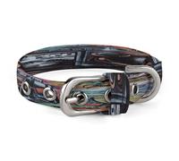 Graffiti Hip Hop Dog Collar Adjustable Pet Collar Stainless Steel D-Ring Collar Oxford Cloth Cat Collar Strap with Metal Buckle for Small Medium Dog