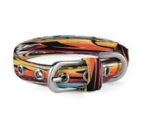 Graffiti Hip Hop Dog Collar Adjustable Pet Collar Stainless Steel D-Ring Collar Oxford Cloth Cat Collar Strap with Metal Buckle for Small Medium Dog