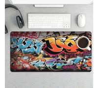 Graffiti Hip Hop Gaming Mouse Pad 12x24 Inch Desk Pad Protector Waterproof Non-Slip Rubber Base Keyboard Mat Extra Large Desktop Mat for Office Home Computer Laptop Table Accessory