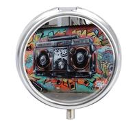 Graffiti Hip Hop Pill Box 3 Compartment Small Pill Case with Mirror for Purse & Pocket Travel Medicine Organizer Daily Medication Container Portable Pillbox Metal Medicine Box Round Meds Case