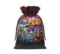 Graffiti Hip Hop Print Christmas Wrapping Bags Gift Bags With Drawstring, Xmas Party Presents And Favors