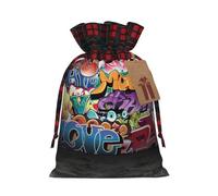 Graffiti Hip Hop Print Christmas Wrapping Bags Gift Bags With Drawstring, Xmas Party Presents And Favors