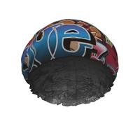 Graffiti Hip Hop Print Soft Lined Shower Cap, Double Layer Washable Wide Elastic Band Hair Shower Cap For Bath