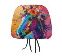 Graffiti Horse with Flowers Funny Car Headrest Covers Universal Fit Seat Head Rest Protector Auto Interior Accessories