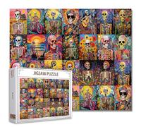 Graffiti Human Skeleton Postage Puzzles for Adults 1000 Pieces,Funny Human Body Skull Puzzles for Adults 1000 Pieces,Day of The Dead Puzzle,Retro Skull Man Collage Jigsaw Puzzles