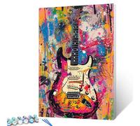 Graffiti Illustration Guitar Paint by Numbers for Adults Kids and Beginners， Music Equipment DIY Easy Canvas Oil Painting Acrylic Pigment Kits Rock Theme Home Wall Decor Gift 16x20In (DIY Frame)