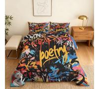 Graffiti King Size Duvet Coverless, Reversible Design, Colorful Street Art Hip Hop Comforter & 2 Pillow Cases for Bedroom Decor, 10.5 Tog Ultra Soft Microfibre, All Seasons #z399