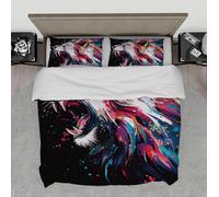 Graffiti Lion Animal Head Duvet Cover Set Watercolor Colorful Comforter Cover Black Soft Bedding Set for Young Man Decor Decoration Room Queen