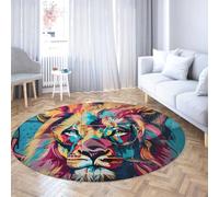 Graffiti Lion Round Rug Retro Washable Circle Rugs Non Slip Low-Pile Faux Wool Circular Carpet Soft Colorful Pop Art Floor Mat for Living Room Bedroom Office Dorm Dining Room 60cm