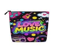 Graffiti Love Music Notes Guitar Makeup Bag for Women Portable Travel Toiletry Bag Zipper Pouch Organizer