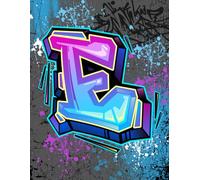 Graffiti Monogram Notebook - Letter E | Teal, Purple & Royal Blue Design, 8.5 x 11 College Ruled Lined Journal with Urban Street Art Style Initial: ... Tweens, Students and Back to School Supplies