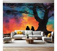 Graffiti Murals Photo Wallpaper Watercolor Painting of Couple Under The Tree Non-Woven Premium Art Print Fleece Wall Mural Poster Picture Design Modern Boy Girl Bedroom Home Decor 350 x 256cm