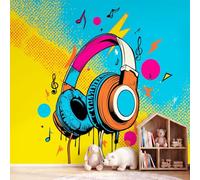 Graffiti Music Wall Mural Headphones Musical Notes Wallpaper, Wall Decals Home Decor TV Background Large Art Wallpaper Painting Posters Decor 400 x 280 cm