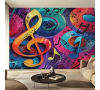 Graffiti Music Wallpaper for Living Room, Treble Clef Wall Mural for Bedroom 250x175 cm, Non-Woven Photo Wallpaper, Home Decor D&O202