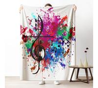 Graffiti Musical Note Blanket for Bed Couch, Paint Splatter Treble Clef Microfiber Blanket Queen 78x86 Inch, Music Theme Fleece Throw Blankets Soft Warm Cozy for Fall Picnic Camping Travel