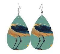 Graffiti Of A Long-Legged Crane Lightweight & Comfortable Wear Faux Leather Earrings For Women Dangle Lightweight Teardrop Earrings