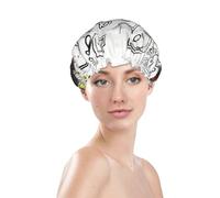 Graffiti on various objects Shower Cap for Women Reusable Bath Cap Upgrade Double Layers Bathing Hat Waterproof Elastic Bath Hair Caps for Women Ladies Spa Salon Hair Bath Hat