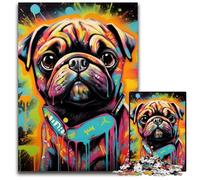 Graffiti Painting Pug 1000-Piece Jigsaw Puzzle cardboard Jigsaw Puzzles for Adults Challenging Brain Teaser - Relaxing Toy for Teenagers 26X38CM/10.23x14.96inch