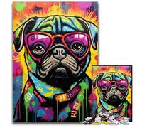 Graffiti Painting Pug 1000-Piece Jigsaw Puzzle cardboard Jigsaw Puzzles for Adults for Teenagers & Teens, Ideal Birthday 26X38CM/10.23x14.96inch