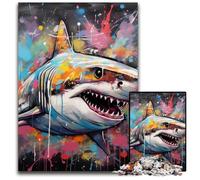 Graffiti Painting Shark 1000 Piece Jigsaw Puzzle Impossible Jigsaw Puzzles for Adults Ideal for Teenagers & Collectors, Travel Gift, Family Activity 50x75CM/19.68x29.52inch