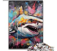 Graffiti Painting Shark Jigsaws 1000 Pieces for Adults cardboard Jigsaw Puzzles Perfect for Family Fun, Party Games, Birthday Party Favors size : 38x26cm