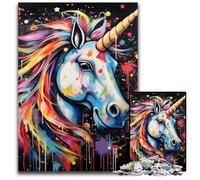 Graffiti Painting Unicorn Jigsaw Puzzles for Adults 1000 Piece Wooden Jigsaw Puzzles Challenging Brain Teaser for Teenagers, Family Game Night Fun 50x75CM/19.68x29.52inch