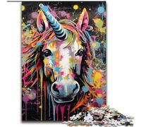 Graffiti Painting Unicorn Puzzle 1000 Pieces Jigsaw Wooden Puzzles for Teenagers & Teens, Ideal Birthday size : 50x75cm
