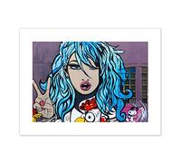 Graffiti Peace Girl Blue Hair Street Art Canvas Wall Art Print
