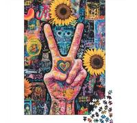 Graffiti Peace Hand 1000 Piece Jigsaw Puzzle 1000 Pieces Puzzle Game Paper for Adults Sunflower Art Colorful Visual Focus Family Fun Gift Home Relax 70x50cm/1000pcs