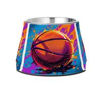 Graffiti Pop Art Basketball Dog Raised Bowl, 540 ML Feeding Food Pet Bowl Stainless Steel Non-slip High Capacity Cat Bowl