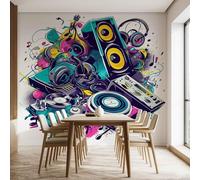 Graffiti Pop Street Speakers Wall Sticker, Cool Speakers Headphones Murals Self Adhesive Photo, Teen Boys Wallpaper PVC Murals for Bedroom, Living Room Wall Art 260x175 cm