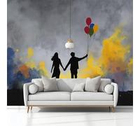 Graffiti Romantic Love Grey Wallpaper Mural Photo Kids Bedroom Home Poster Decoration 350x245 cm, Non-Woven Wall Mural Picture Wallpaper Wall Covering for Living Room