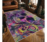 Graffiti Rugs 160 x 230cm for Living Room Washable, Colorful Skull Abstract Goth Pattern Area Rug Bedroom Decor, Non Slip Low Pile Soft Floor Carpet, FD4363