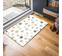 Graffiti Simple Style Door Mat 90 x 150 cm - Machine Washable Mat Super Soft Non Slip Doormat Indoor Outdoor Hand-Drawn Stars Absorbent Floor Mats Heavy Duty Entrance Rug, White