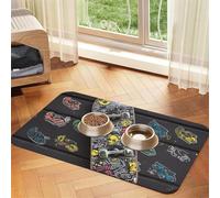 Graffiti Skateboard Dog Food Mats for Floors, 12x18 Inch Non-Slip Super Absorbent Pet Food Mat, Dishwasher Dog Mat for Food and Water, Cute Rubber Quick Dry Pet Feeding Mat for Dogs Puppy Cats