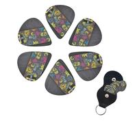 Graffiti Skateboard Guitar Picks 6 Pack, 0.96mm Thickness Celluloid Bass Pick with Leather Guitar Pick Holder Keychain Abstract Art Pics Plectrum for Acoustic Electric Guitar, Ukulele, Bass