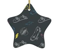 Graffiti Skateboard Pattern Ceramic Pendants, Star-Shaped Christmas Tree Decorations, Personalized Christmas Ornaments